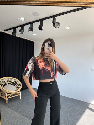 Kadın Baskı Model Crop Tişört