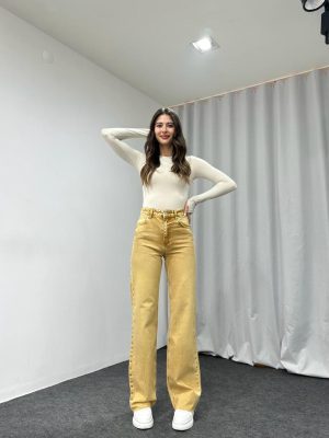 Kadın Hardal Tint Yıkama Malibu Jean