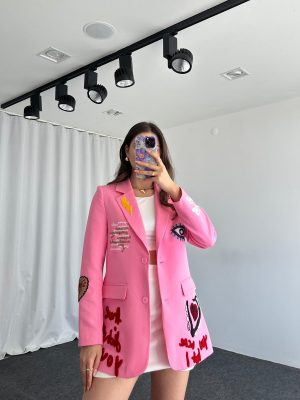 Nakışlı Tasarım Ceket (Pembe)