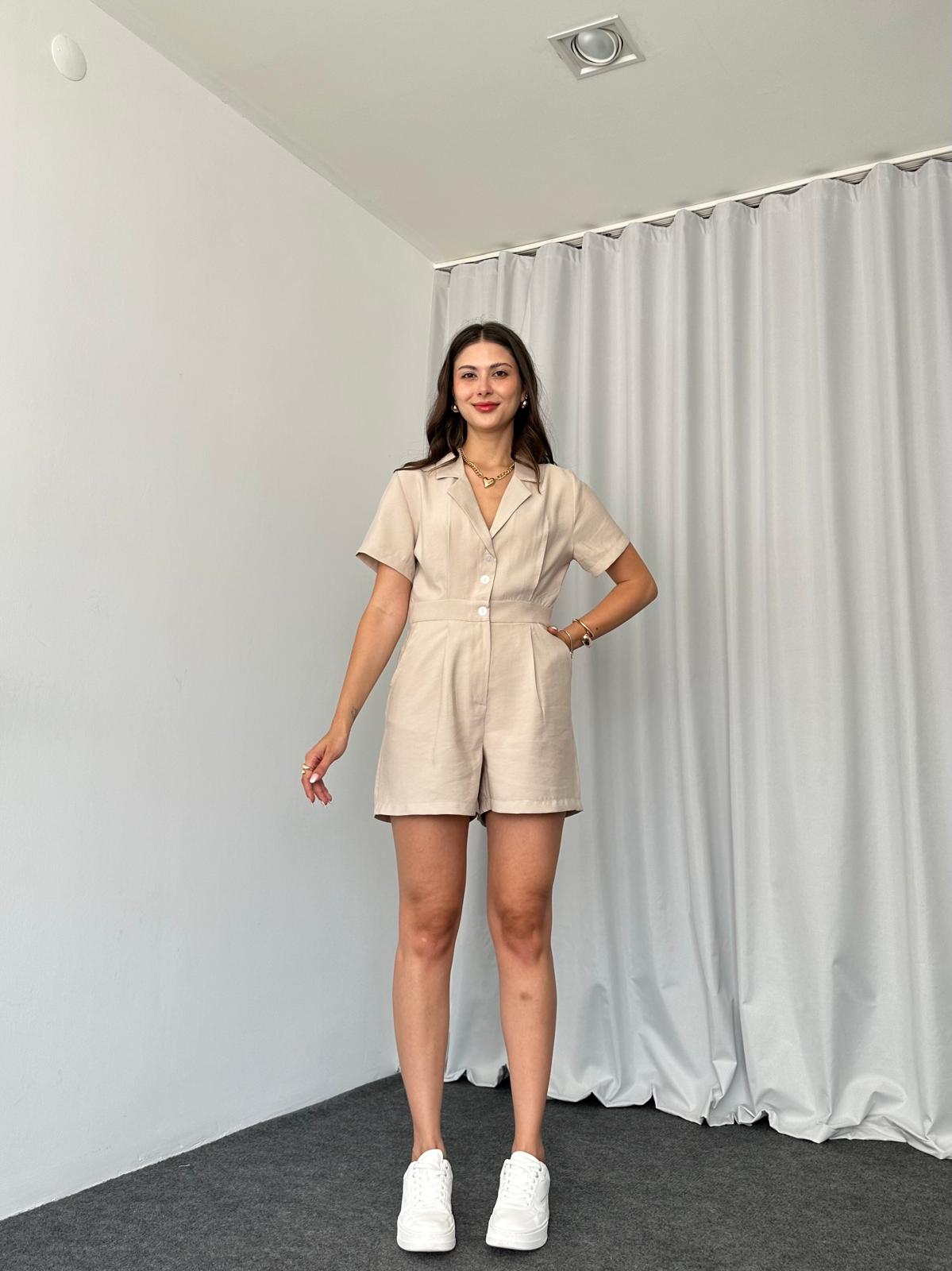 Premium Tensel Kumaş Tulum (Taş Rengi) - Görsel 3