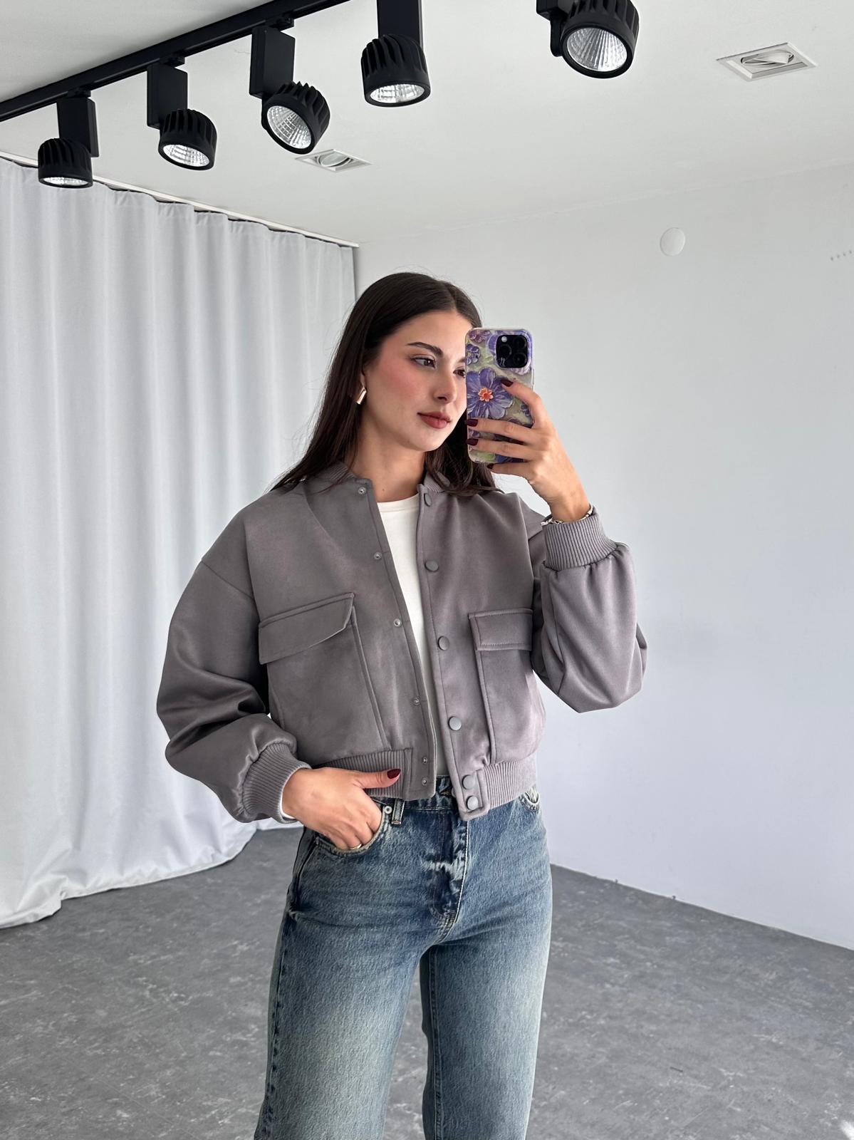 Süet Bomber Ceket (Gri)