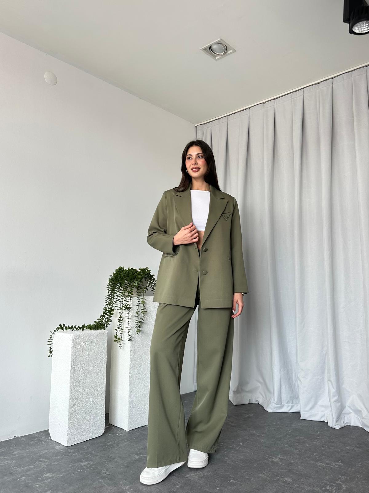 Kadın Oversize Haki Aster Ceket Pantolon Takım - Görsel 4
