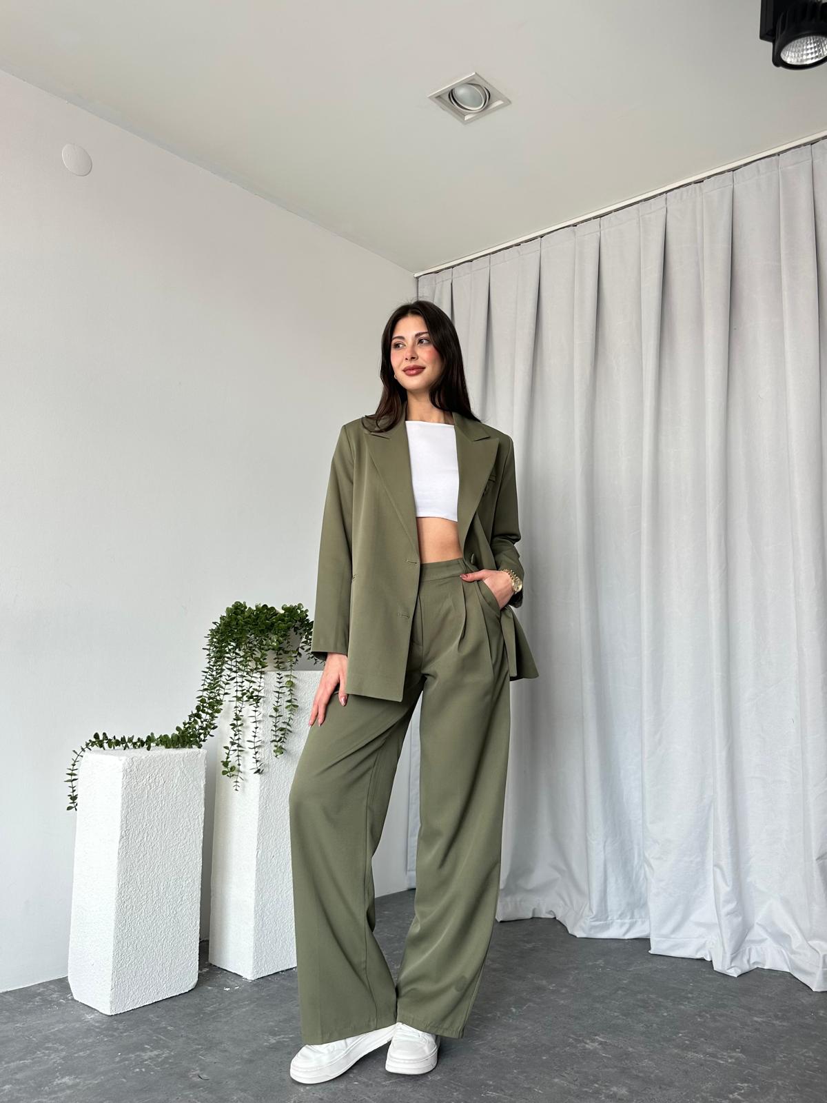 Kadın Oversize Haki Aster Ceket Pantolon Takım - Görsel 6