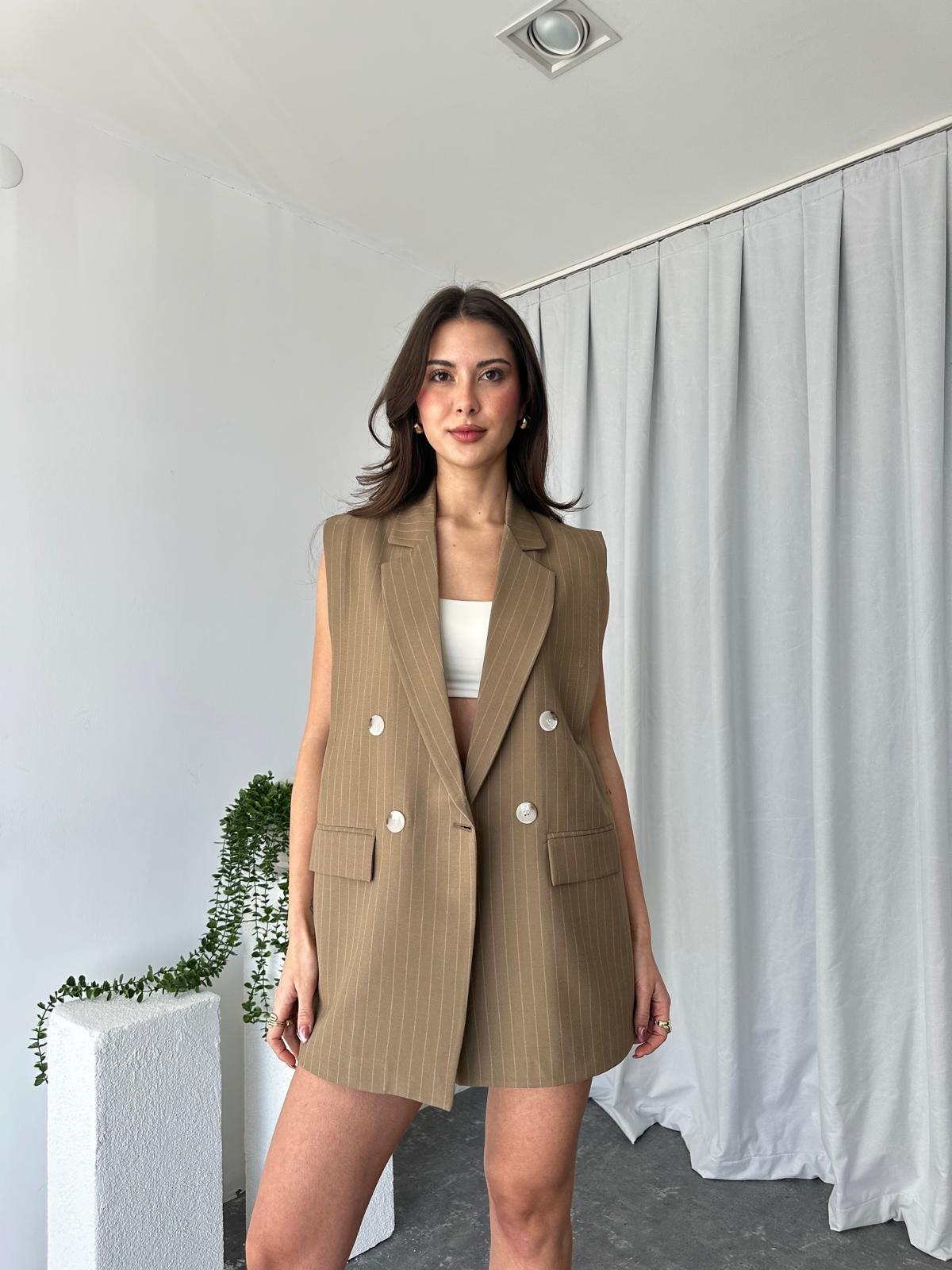 Kadın Amelia Vizon Çizgili Yelek