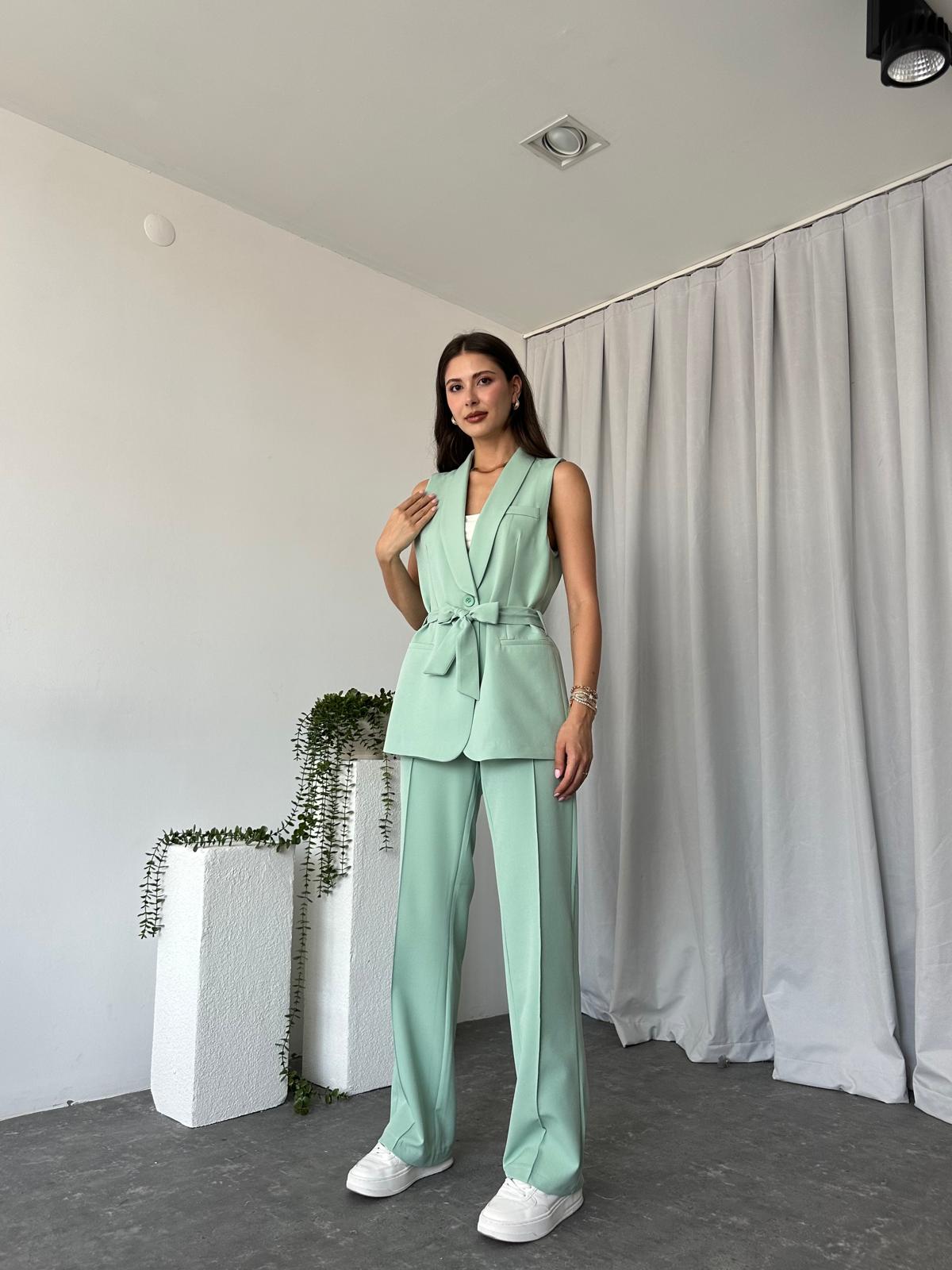 Kadın Leila Mint Yeşili Yelek Pantolon Takım - Görsel 6