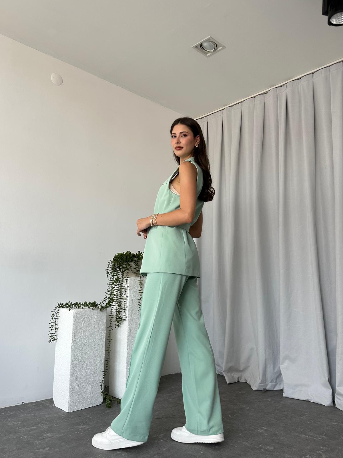 Kadın Leila Mint Yeşili Yelek Pantolon Takım - Görsel 8