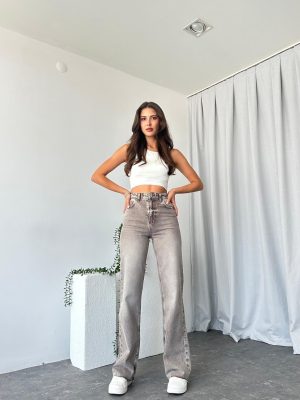 Kadın Bej Tint Yıkama Wide Leg Jean