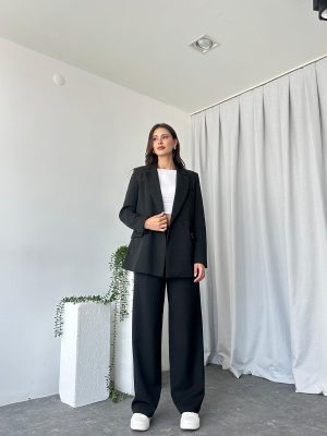 Kadın Siyah Oversize Ceket Pantolon Takım