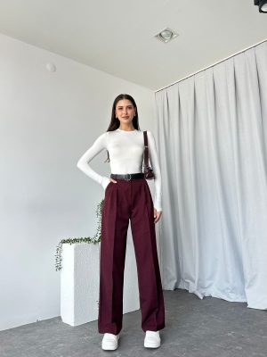 Ivy Bordo Yün Efekt Pantolon